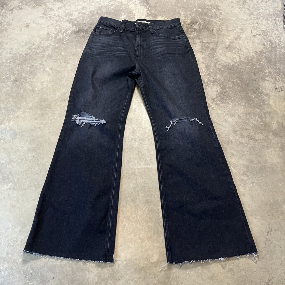 Hudson Legacy Jeans Women Size 29 Black High Rise Flare Distressed Raw Hem
